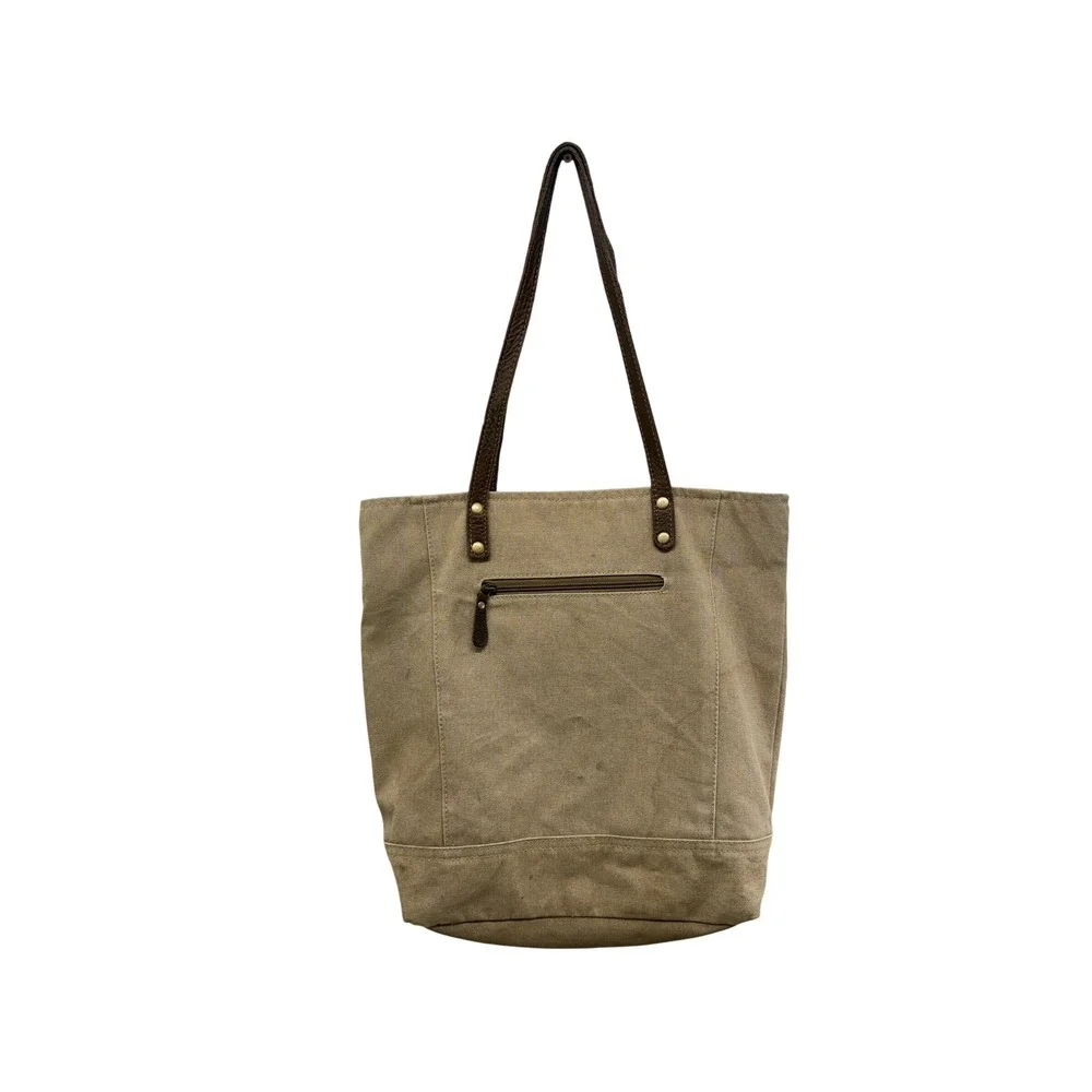 Myra Bag Canvas Leather Cafes Legumes Graphic Tote Shoulder Bag Tan Star Key